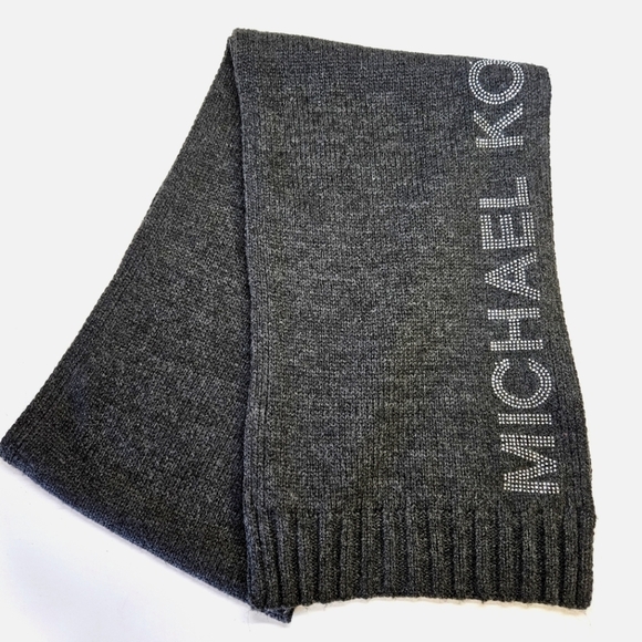 MICHAEL Michael Kors Accessories - MICHAEL Michael Kors Soft Dark Gray Silver Sparkle Logo Knit Scarf